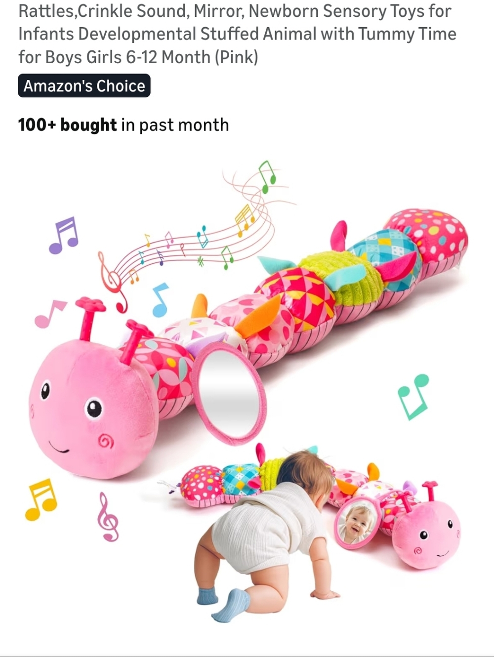 Pink Plush Caterpillar Sensory Toy